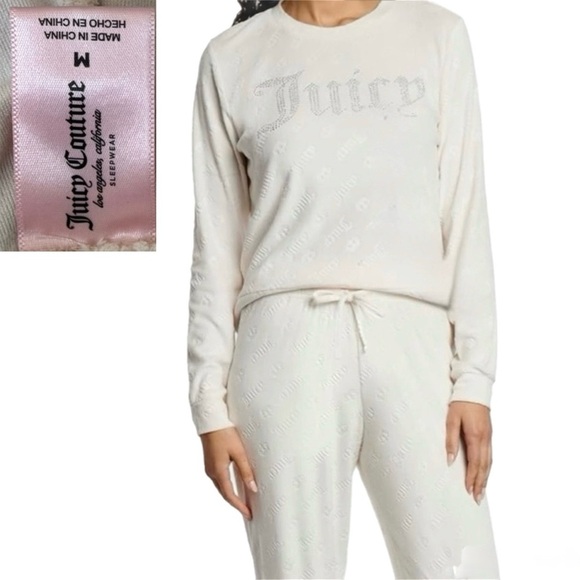 Juicy Couture Other - Juicy Couture Cream Rhinestone Y2K Logo Lounge Set Size M ✨